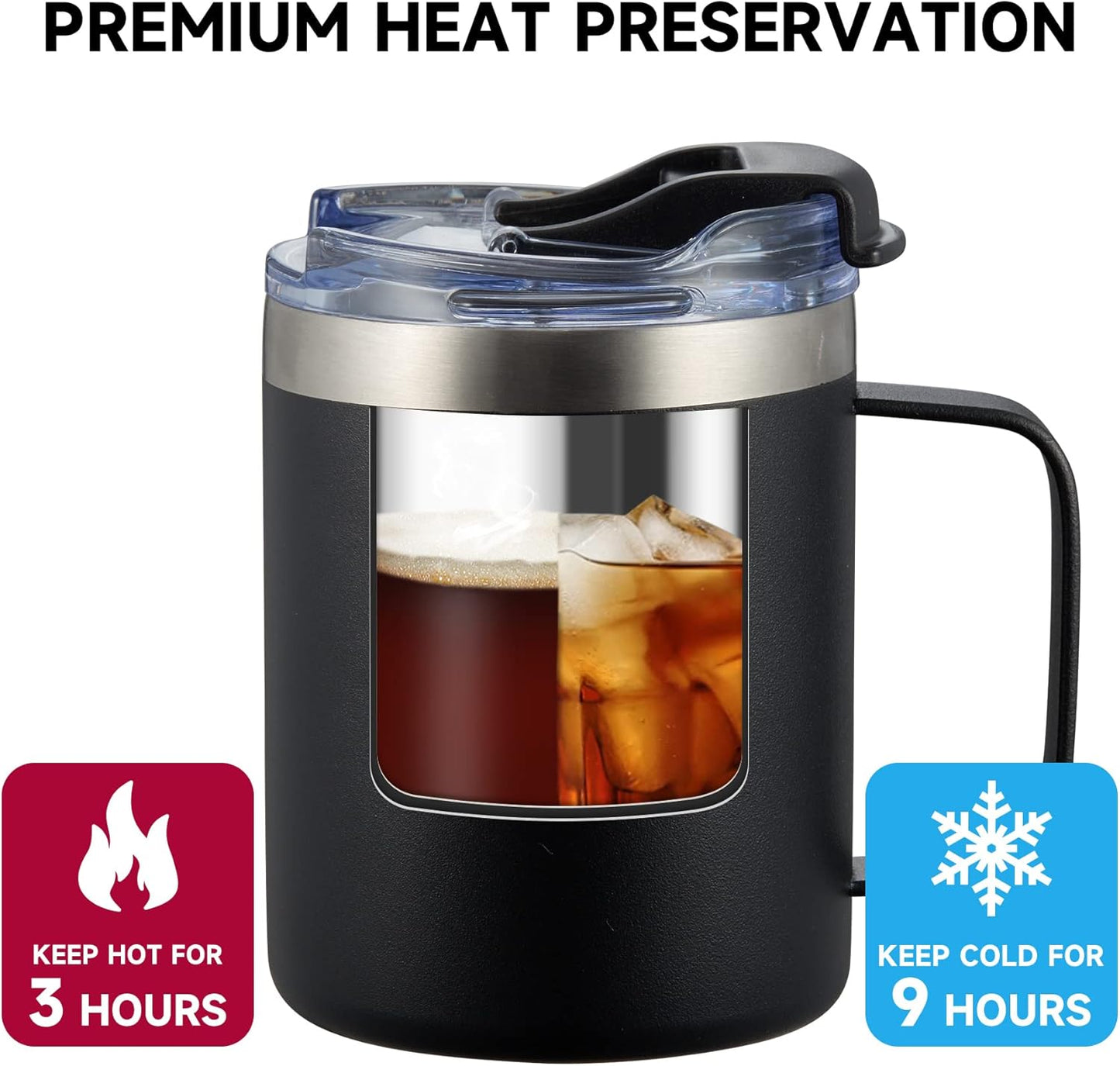 ALOUFEA 12oz Stainless Steel Insulated Coffee Mug with Handle, Double Wall Vacuum Tumbler Cup with Fliping Lid, Red, 4 Pack