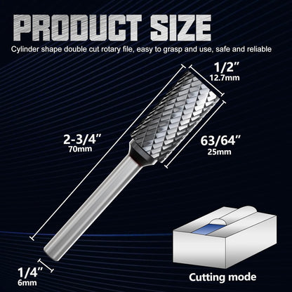 CATITO Cylinder Die Grinder Bit, Cut Carbide Rotary Burr for Steel, Wood and Metal Working, Engraving, polishing and Cleaning