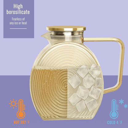 Glass Pitcher With Lid, 2.0 Liter 68 oz Glass Water Pitcher For Fridge, 0.53 Gallon Pitchers With Handle And Lid, Tea Jug Carafe Jar For Hot/Iced Water Milk Juice Coffee Fruit