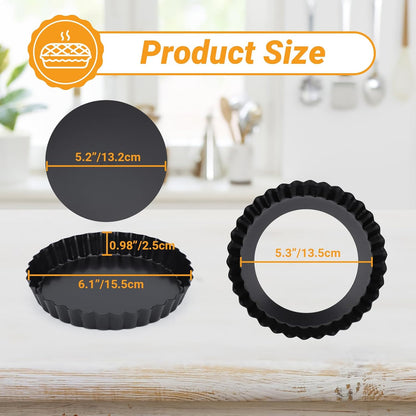 Beasea 6 Inch Tart Pan, 2pcs Small Tart Pie Pans with Removable Bottom Mini Non Stick Pie Tin Container Pan Loose Bottom Fluted Quiche Baking Pan for Fruit Tart Quiche Cakes