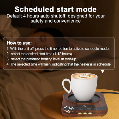 Coffee Mug Warmer, Candle Tank Warmers，Auto Shut Off,9 Temperature Settings and 1-12 Hour Timer to Keep Beverages Like Coffee, Tea, Water, Milk and Cocoa Warm.（Wood）