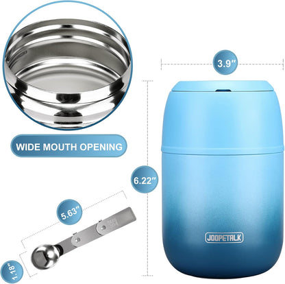 17 oz Insulated Lunch Containers, Hot Food Jar, Wide Mouth, Vacuum Stainless Steel Thermo Lunch Box with Handle and Folding Spoon, Blue