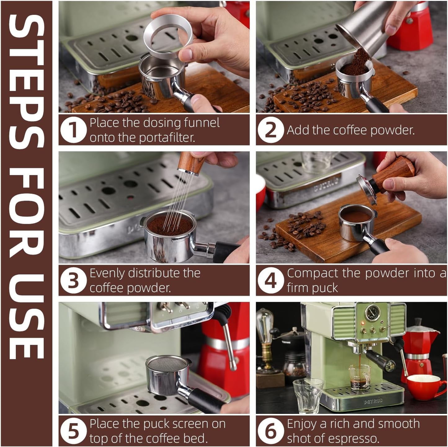 58mm Espresso Accessories Kit,316 Stainless Steel WDT Tool Espresso,Dosing Funnel and Puck Screen Set，Espresso Distribution Tool,Espresso Coffee Stirrer for Barista