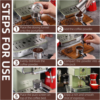 58mm Espresso Accessories Kit,316 Stainless Steel WDT Tool Espresso,Dosing Funnel and Puck Screen Set，Espresso Distribution Tool,Espresso Coffee Stirrer for Barista