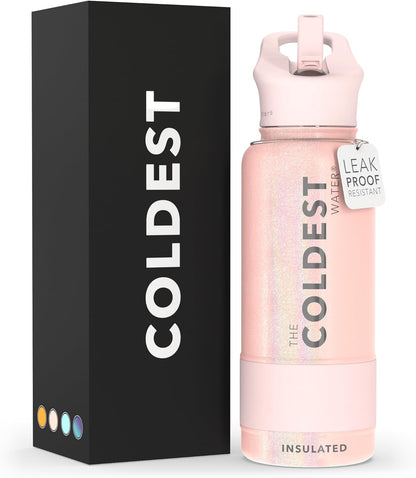Coldest Insulated Water Bottle with Straw Lid - Stainless Steel Metal Insulated Bottle for Men & Women (Forever Pink Glitter, 32 oz)