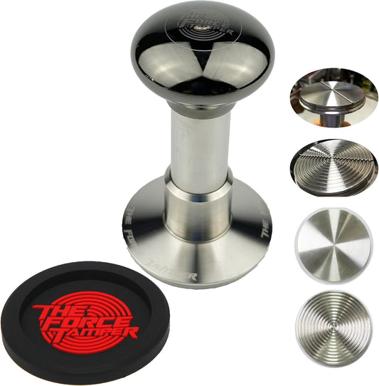 The Force Tamper Automatic Impact Coffee Tamper Adjustable Const Pressure and Autoleveling Duo-Distribute Set New (Jelly-Black Mirror AL, 58.35mm)