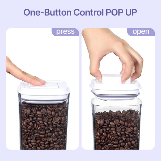 Food Airtight Containers storage with Lids 6 Pack One Button Open/POP UP/Kitchen Storage Organization for Coffee Tea Brown Sugar Cereals 350ml/700ml/950ml/1800ml