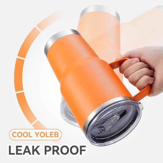 30 oz Tumbler with Handle and Lid, Stainless Steel Tumblers Bulk Double Wall Vacuum Insulated Travel Mug Leak Proof Cup Keep Drinks Cold and Hot Orange, 12 Pack
