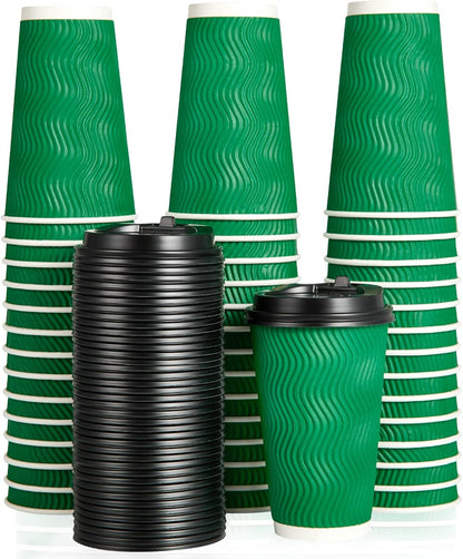 80 Count 16 OZ Coffee Cups with Lids, Insulated Ripple Wall Paper Hot Coffee Paper Cups for Hot Drinks