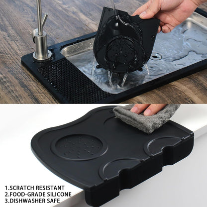 DIBTSA Espresso Tamping Mat, Silicone Coffee Tamper Mat with Corner Edge Tamp Support Station for Countertop, Barista Tools, Espresso Accessories, Large, Black