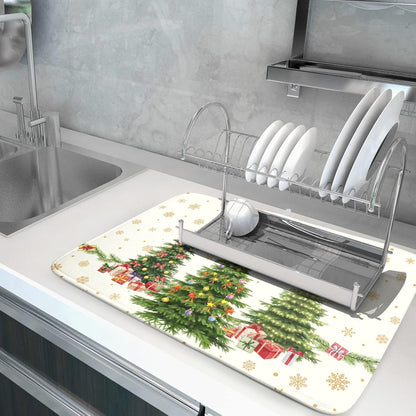 Merry Christmas Dish Drying Mats for Kitchen Counter 16x18 Inch Christmas Tree Dish Drainer Mats Dry Pad Xmas Forest Drying Mat for Dish Christmas Decorations for Kitchen Countertop Tableware Decor