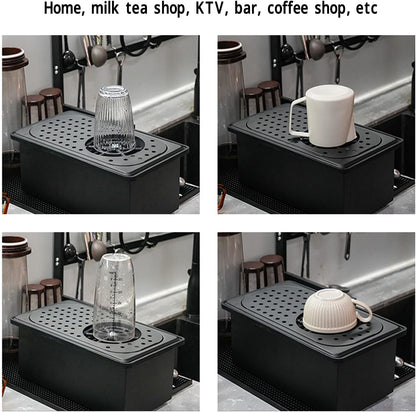 Pitcher Rinser, Stainless Steel Kitchen Sink Glass Rinser with Drain and Drip Tray, Countertop Automatic Cup Washer for Bar, Home, Cafe, Restaurant, Household & Commercial (Black) (Large)