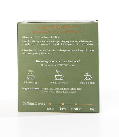 Luxmi Estates Lavender Valley Organic Lavender Tea (25 Tea Bags) Low Caffeine Tea Bags For Sleep, Relaxing, Calming, and Stress Relief, With Certified Organic Darjeeling Makaibari White Tea