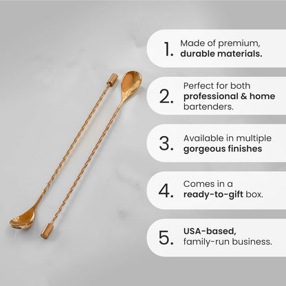 A Bar Above Bar Spoon Set, Spiral Handle, Stainless Steel Mixing Spoons for Cocktail Mixer Set, to Stir and Layer, Basic Professional or Home Bars Accessories (Antique Copper, Spiral)