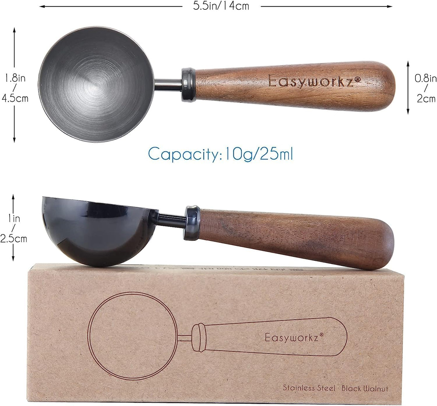 Easyworkz Retro Stainless Steel Coffee Spoon With Black Walnut Handle,10g - Measuring Spoon (Gunmetal)