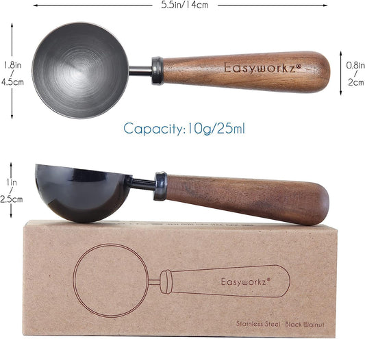 Easyworkz Retro Stainless Steel Coffee Spoon With Black Walnut Handle,10g - Measuring Spoon (Gunmetal)