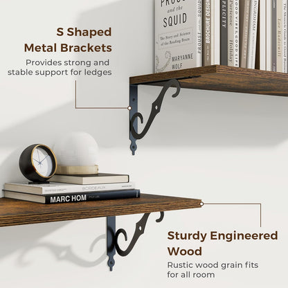 RICHFOCUS 12 Inch Deep Floating Shelves for Wall, 16" W x 12" D Wood Wall Shelves Set of 2, Wide Floating Shelves for Living Room, Bedroom, Kitchen, Bathroom and Decor Storage, Rustic Brown