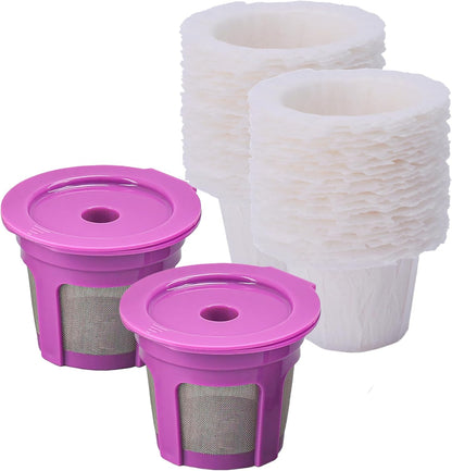 200 Count Disposable Coffee Paper Filters with 2 Pack Reusable K Cups Filters,Compatible with Keurig Brewers Single Serve 1.0 and 2.0