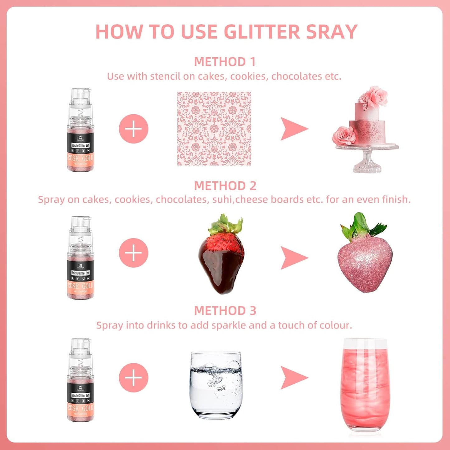 Edible Glitter Spray - 3/4oz Luster Dust Edible Food Grade Glitter Shimmer Dust Powder for Cocktails, Drinks, Cake Decorating - Metallic Food Coloring Powder for Wine, Candy, Cookie, Icing (White)
