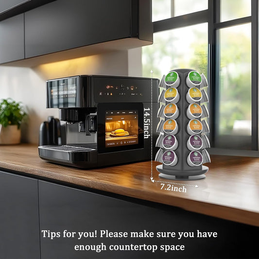 CSH K Cup Holder, 36 K Cup Storage, Coffee Pod Organizer Carousel, Spins 360 Degree Quietly, Kcup Holder for Counter, Kitchen, Office, Matte Gray