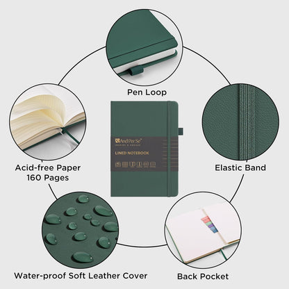 &And Per Se Lined Journal Notebook (5 Packs), 160 Pages, A5 5.7 x 8 inches College Ruled Thick Paper Notebook Journals for Writing, Hardcover Notebooks for Women Men Office School (Green)