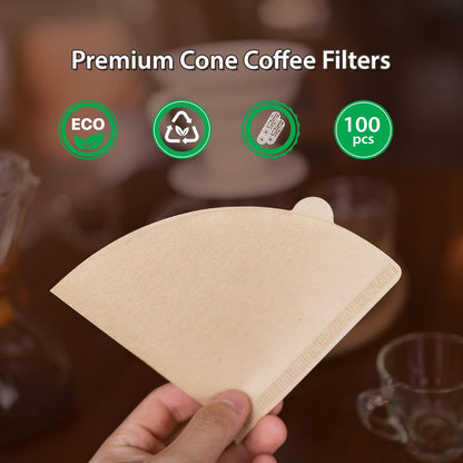 Coffee Filters V60 Coffee Filter Size 02 Cone Coffee Filters 2-4 Cups for Pour Over and Drip Coffee Maker(Natural Brown, 100 Count)