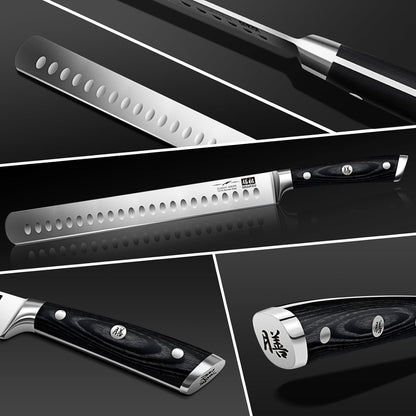 SHAN ZU 12" Brisket Slicing Knife - Carving Slicing Meat Knife Professional German 1.4116 Stainless Steel Razor Sharp Blade, Ergonomic Wood Handle & Full Tang Design, Gift Box Included