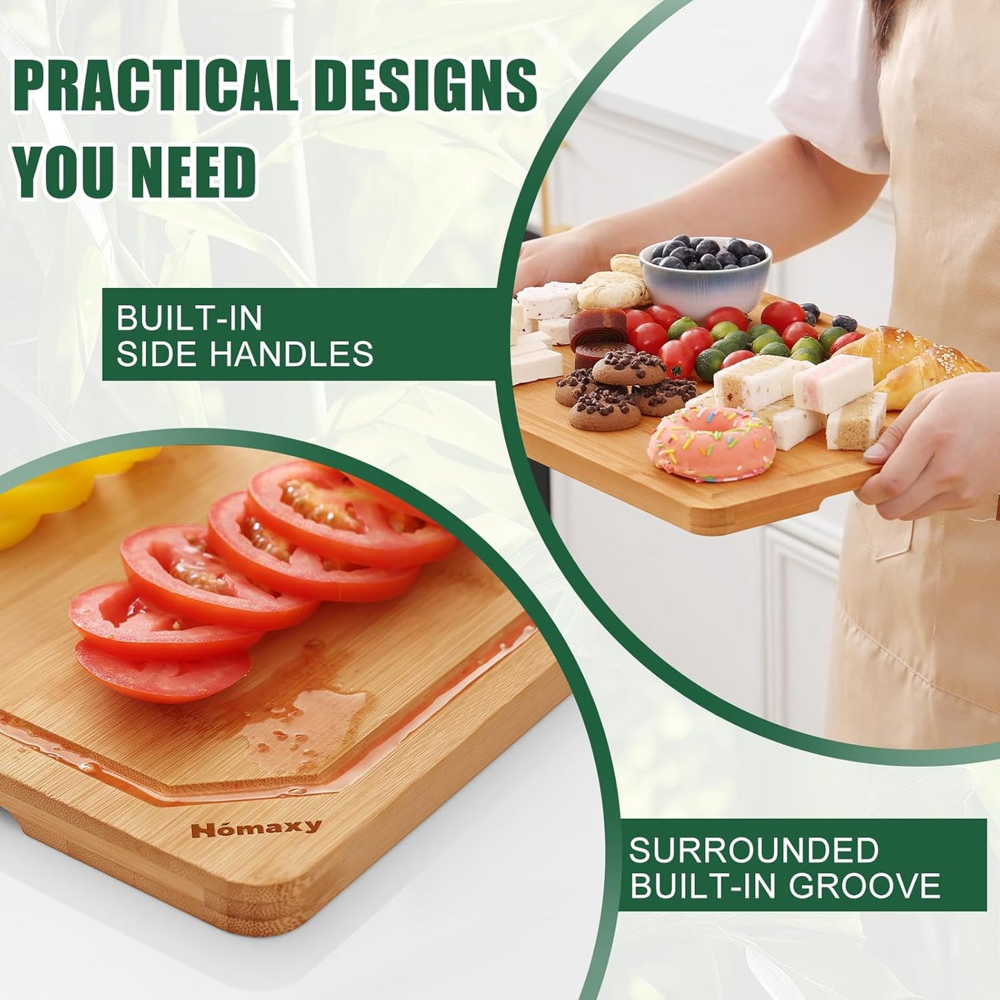 Homaxy Extra Large Organic Bamboo Cutting Boards for Kitchen, 20"x14" Wooden 2XL Cutting Board with Juice Groove and Handles, Charcuterie Butcher Block Wood Serving & Chopping Board - Pre Oiled