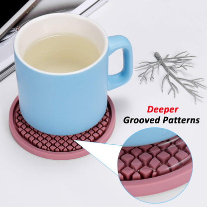 ME.FAN Silicone Coasters [6 Pack] Thickened Drink Coasters with Holder - Cup Mat - Non-Slip, Non-stick, Stay Put, Deep Tray - Prevents Furniture and Tabletop Damages(Peppermint Green)