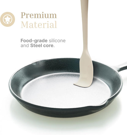 Silicone Utensils 3-Piece Set – Rubber Spatula, Slotted Turner, and Rice Paddle – Complete Heat-Resistant Set for Non-Stick Cookware – Kitchen Tools and Accessories for Cooking & Baking – Cream