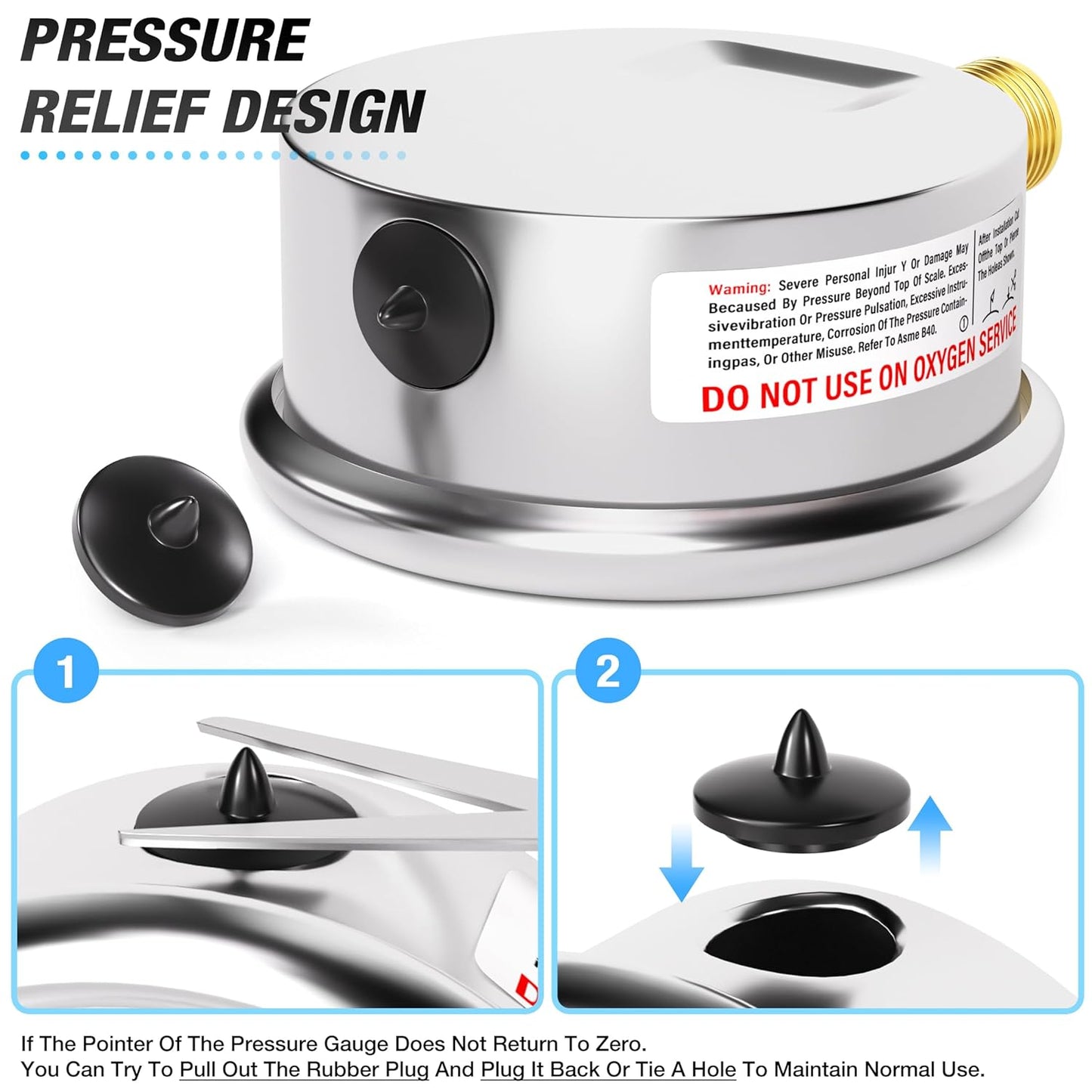 MEANLIN MEASURE 0~100Psi Stainless Steel 1/4" NPT 2.5" FACE DIAL Liquid Filled Pressure Gauge WOG Water Oil Air Lower Mount, with 1/2" NPT and 3/8" NPT Hex Bushing