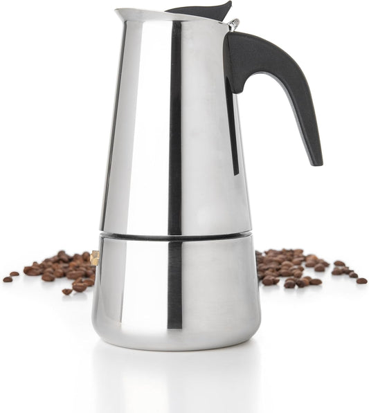 Mixpresso 6 Cup Greca Stovetop Espresso Pot 300ml/10oz, Moka Pot with Coffee Percolator Design, Stainless Steel Stove Top Coffee Maker for Camping or Home Use,Italian Stovetop Espresso Maker