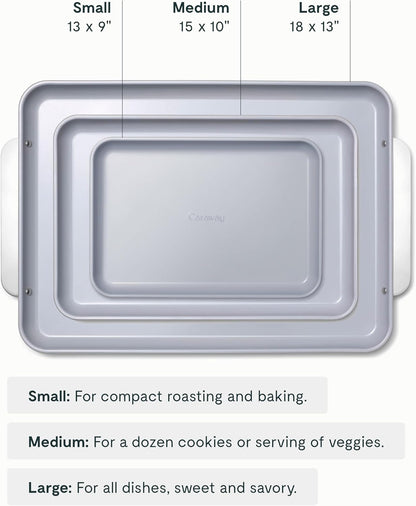 Caraway Non-Stick Ceramic Baking Sheet Trio - Naturally Slick Ceramic Coating - Non-Toxic, PTFE & PFOA Free - 18 x 13" Large, 15 x 10" Medium, & 9" x 13" Small - Slate