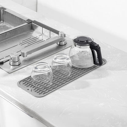 Silicone Dish Drying Mat for Multiple Usage,Easy clean,Eco-friendly,Heat-resistant Silicone Mat for Kitchen Counter,Sink,Bar,Bottle,or Cup Grey M 17 inches x 6 inches