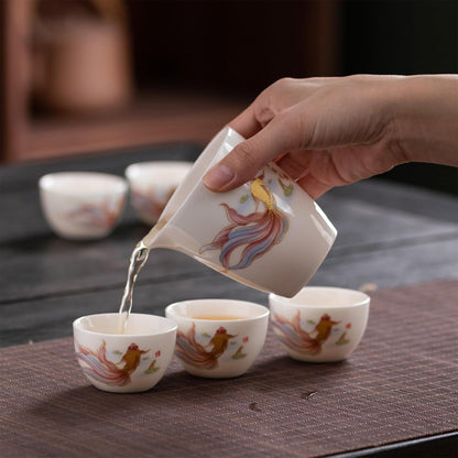 ICHAG Chinese Tea Set, Gongfu Tea Sets for Adults, China Gaiwan Teaset, 14-Piece Yangzhi Jade (茶具) Porcelain Set with Tea Pet, Portable Travel Teaset for Home, Outdoor, Office Gifts (White)