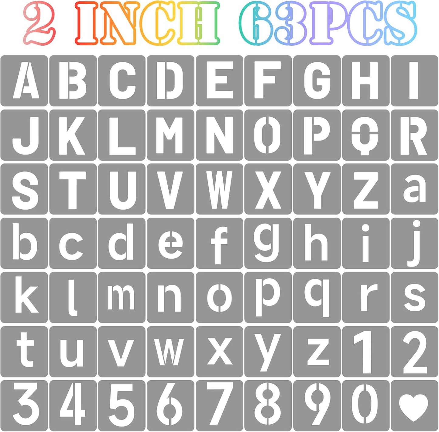 2 Inch Letter Stencils Symbol Numbers Craft Stencils, 63 Pcs Reusable Alphabet Templates Interlocking Stencil Kit for Painting on Wood, Wall, Fabric, Rock, Sign, DIY Art Projects (Letter and Number)