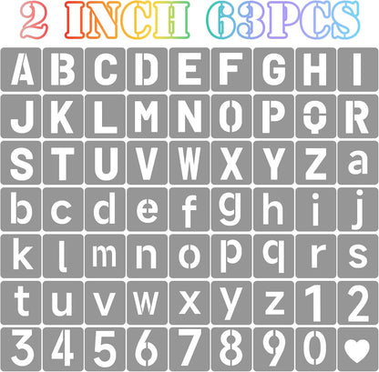 2 Inch Letter Stencils Symbol Numbers Craft Stencils, 63 Pcs Reusable Alphabet Templates Interlocking Stencil Kit for Painting on Wood, Wall, Fabric, Rock, Sign, DIY Art Projects (Letter and Number)