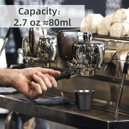 RECAPS 80ml Stainless Steel Espresso Cups Set - 2 Pack Double Wall 304 Stainless Steel Demitasse Cups 2.7oz,Black (Small Cup)