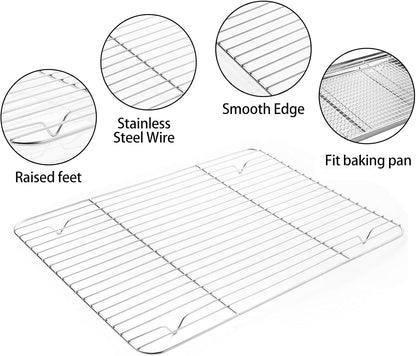 Stainless Steel Baking Sheet Tray Cooling Rack with Silicone Baking Mat Set, Cookie Pan with Cooling Rack, Set of 6 (2 Sheets + 2 Racks + 2 Mats), Size 16 x 12 x 1 Inch, Easy Clean