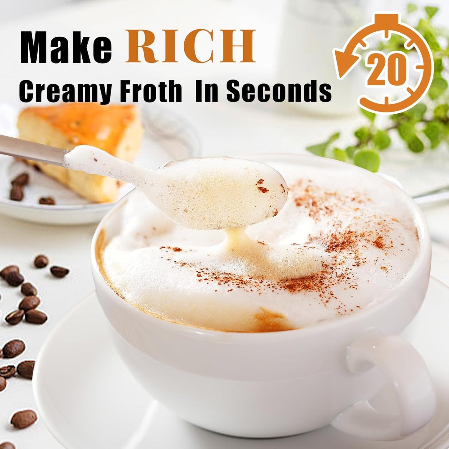 Nahida Green Milk Frother Wand for Coffee, Frother Handheld Rechargeable Electric Whisk with 3 Heads 3 Speeds Drink Mixer Coffee Frother Foam Maker For Latte, Cappuccino, Hot Chocolate, Egg