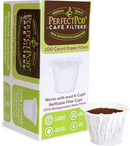 Cafe Filters Paper Liners for Reusable K Cup Coffee Pods by Perfect Pod - Fits All Brands, Compatible With All Refillable Capsules - Disposable Paper Filters (100-Ct)