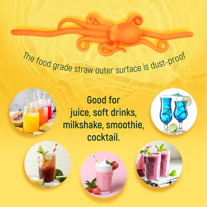 Hoobbe Silicone Reusable Animal Straw for kids, Fun and cute for Pool Side Party, Birthday Party, Under the Sea Party, BPA Free, Dust-Proof and Dishwasher Safe (Octopus), 1 straw per pack