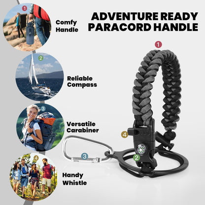 Insulated Water Bottle 87 oz, Triple Wall Vacuum Stainless Steel (Cold for 48 Hrs), Leak Proof & Non-BPA, Modern Water Flask Jug with Paracord Handle & Straw Spout Lids, Dark Grey