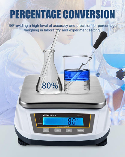 GOYOJO Digital Analytical Balance and Lab Scale, 5000g Capacity, 0.01g Precision, Stainless Steel, Multi-Unit (g/oz/ct/lb) for Jewelry, Kitchen, and Lab – Reliable, Accurate, Easy to Use, Black Panel
