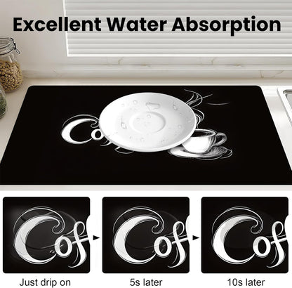 17"x 32" Coffee Bar Mat, Coffee Sign Absorbent Dish Drying Mat Cuttable Hide Stain Draining Table Pad for Kitchen Counter, Coffee Bar Accessories