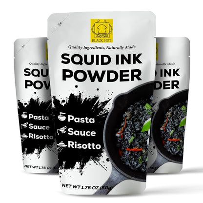 Black Hut Cuttlefish Squid Ink Powder, Perfect for Festive Baking & Cooking, Ideal for Rice, Noodles, Pasta, Spaghetti, Risotto, Tinta de Sepia, Halal Certified, Contains Molluscs, 1.76oz / 50g
