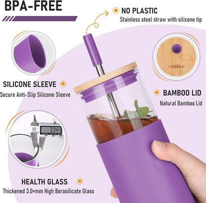 1Pack Glass Tumbler/Lid & Straw - 24oz Reusable Glass Mug w/Bamboo Lid & Stainless Steel Straw-BPA-Free Leak-Proof, Dishwasher Safe for Coffee, Smoothies, Hot Beverage, Travel, Office, Home Use