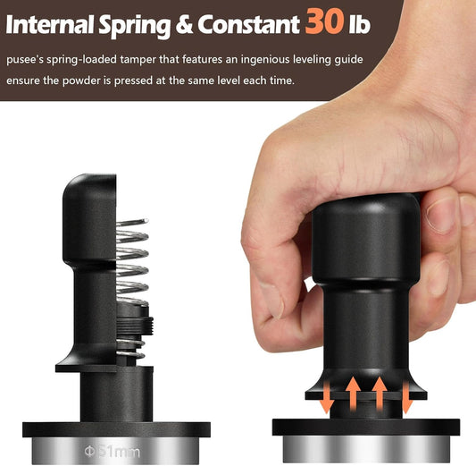 PUSEE 51mm Espresso Tamper - Premium Calibrated Coffee Tamper with Spring Loaded 30lb Pressure, Stainless Steel