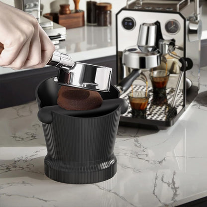 Espresso Knock Box, Coffee Knock Box with Durable Knock Bar and Non-Slip Base, Knock Box for Machine Accessories (Black Stripe)