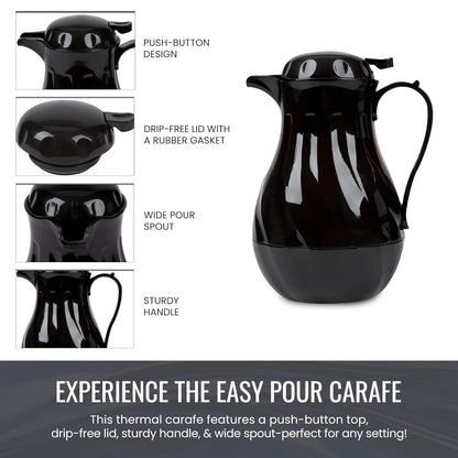 OCS Parts Easy Pour Thermal Coffee Carafe | 11-Inch Insulated Hot and Cold Beverage Pitcher Server for Coffee, Tea, Hot Chocolate and Water with Colored Tags for Easy Idenfication | 64-Ounce | Black